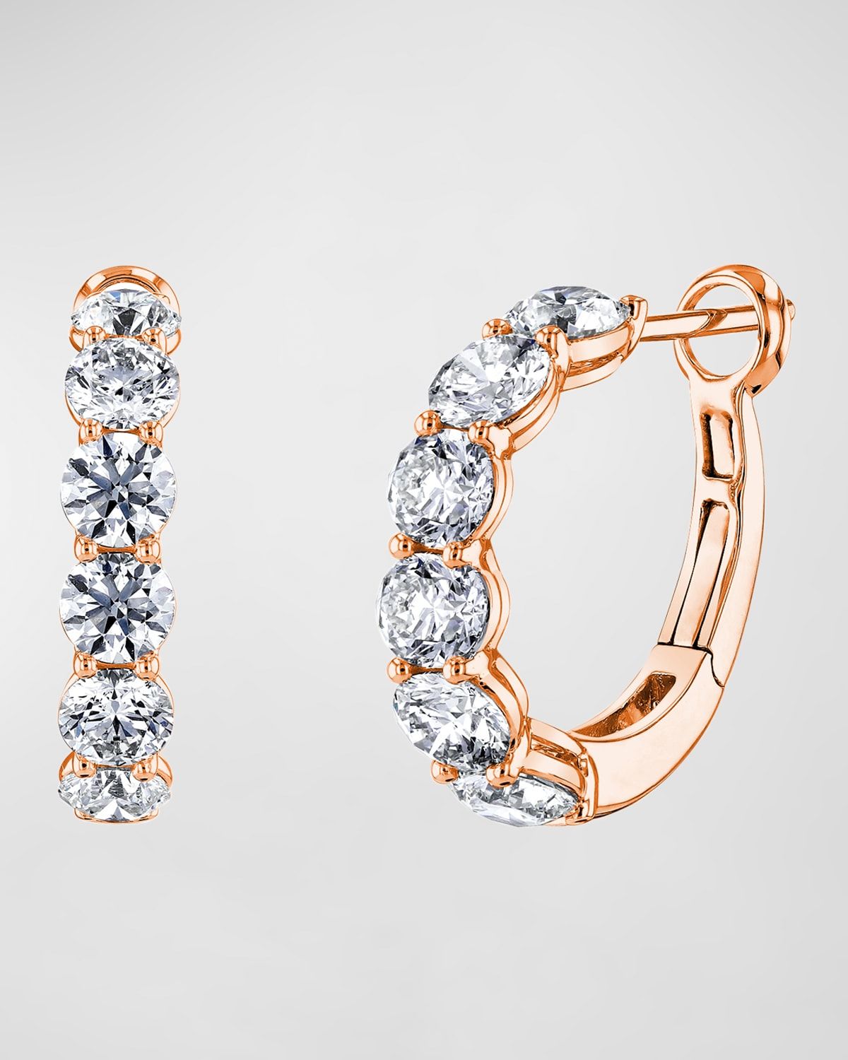 18K Gold Round Diamond Halfway Huggie Hoop Earrings, 5tcw/0.75"L