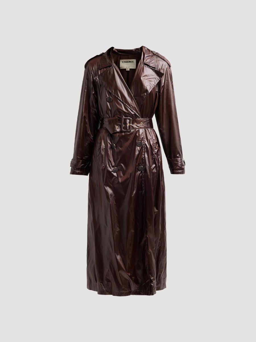 L'AGENCE Women's Brinley Belted Oversized Double-Breasted Trench Coat - Dark Espresso - Size XL
