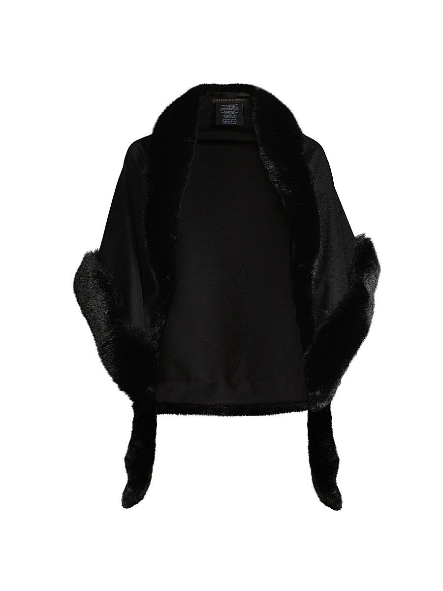 Women's Faux Fur & Cashmere Diamond Wrap - Black
