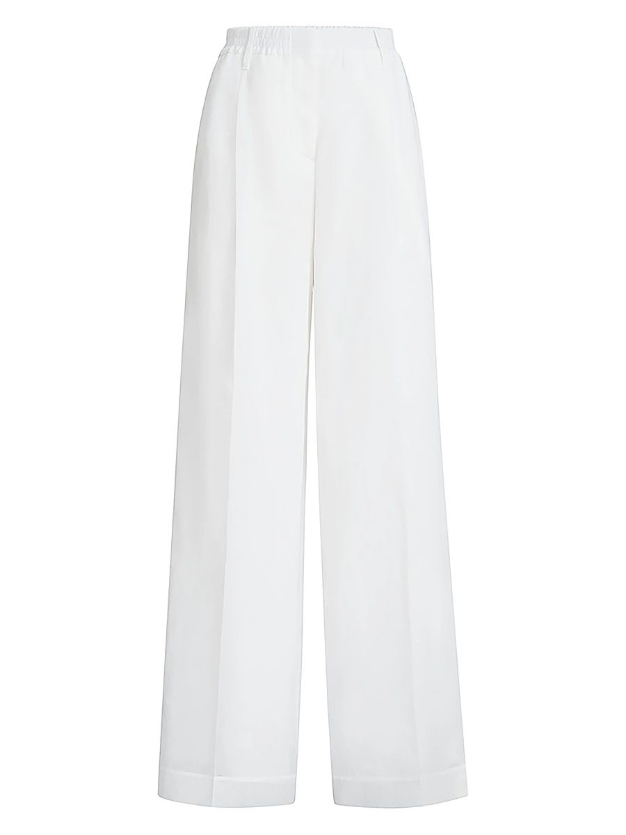 Women's Cotton Organza Sartorial Track Trousers with Monili - White - Size 16