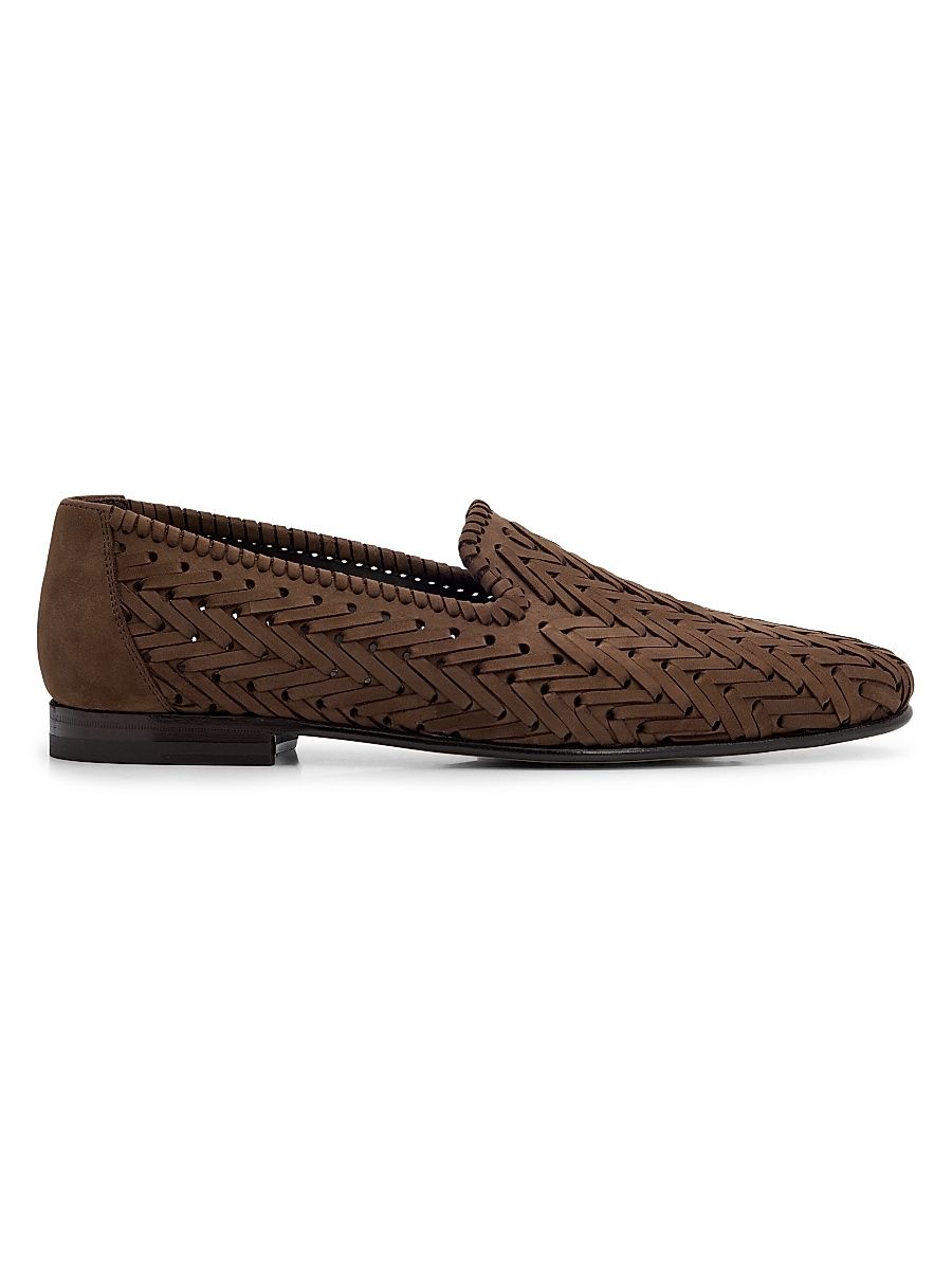 Men's Mario Woven Suede Loafers - Dark Brown - Size 9