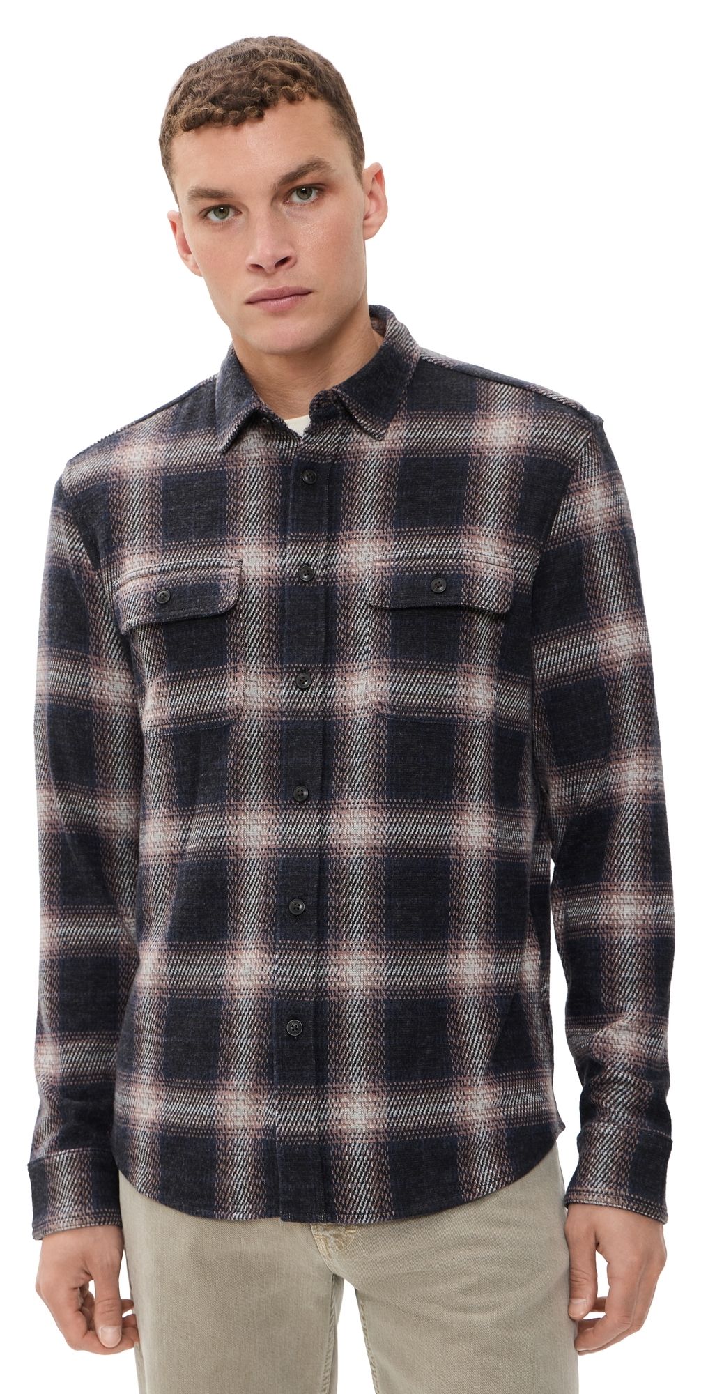 Faherty Legend Sweater Shirt Storm Ombre Plaid S