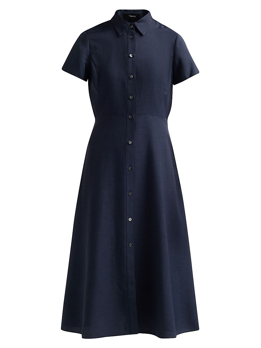 Women's Short-Sleeve Midi-Shirtdress - Nocturne Navy - Size 16