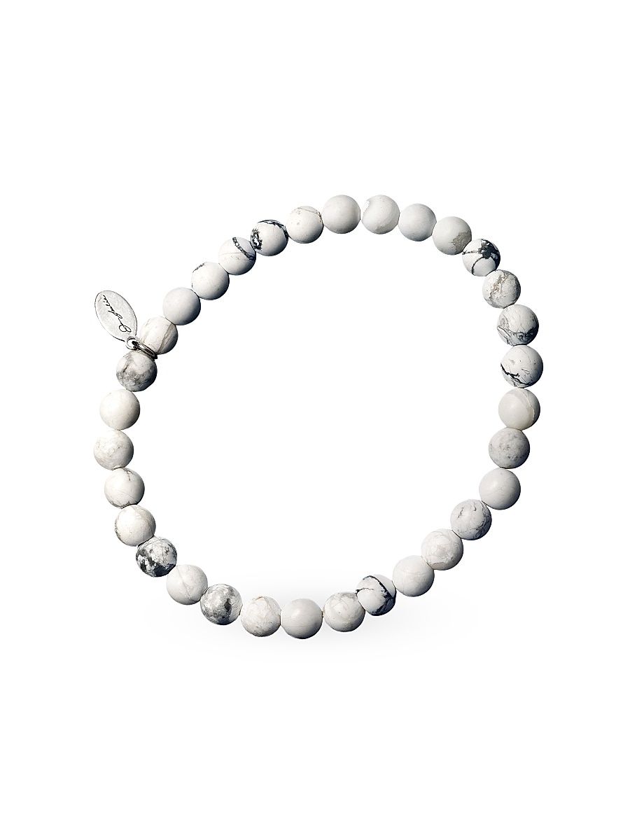 Men's White Howlite & Sterling Silver Stretch Bracelet - Whiteh Owl Lite