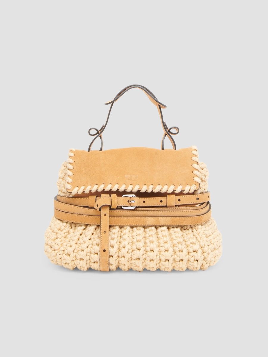 Moschino Women's Tie Me Crochet & Suede Top Handle Bag - Beige