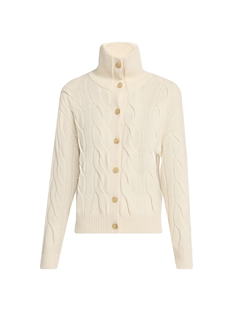 Women's Cashmere-Blend Cable-Knit Cardigan - Authentic Navy - Size XL