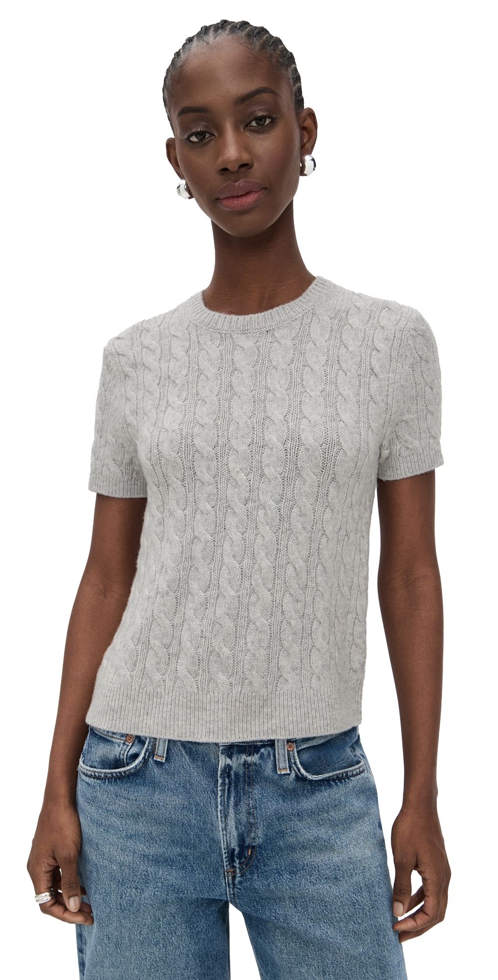 Vince Cash Blend Cable Tee B'h Pale Grey XS