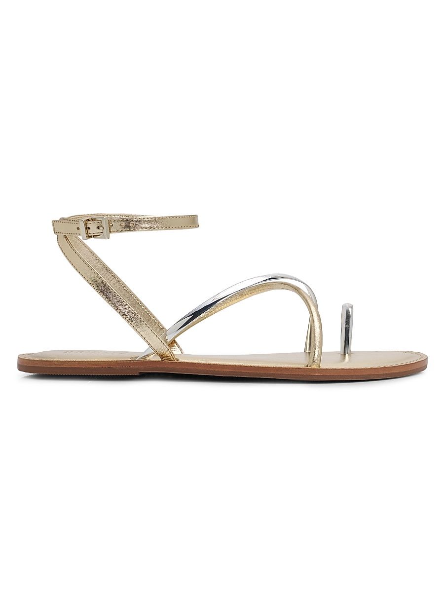 Women's Valeria Leather Flat Sandals - Prata Platina - Size 11