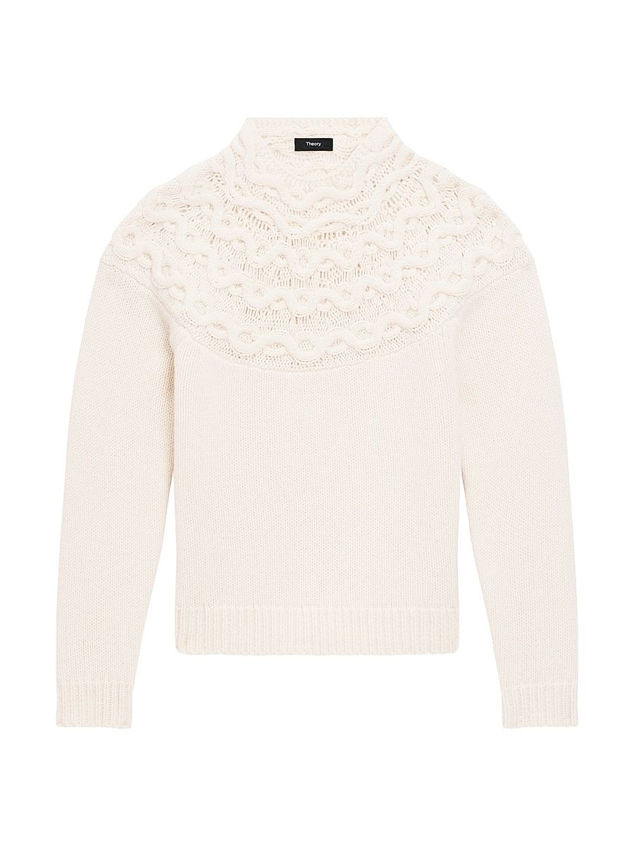 Women's Wool-Cashmere Cable Knit Sweater - Ivory - Size Large