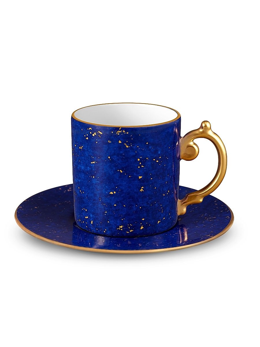 Lapis-Look Limoges Porcelain & 24K Gold Espresso Cup & Saucer