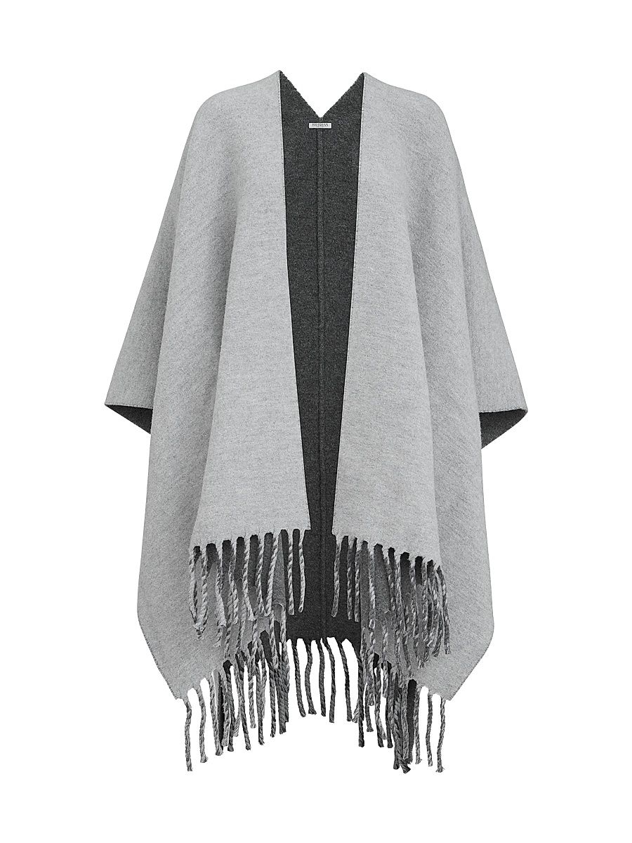 Women's Wool and Cashmere Reversible Double Knit Poncho - Medium Grey