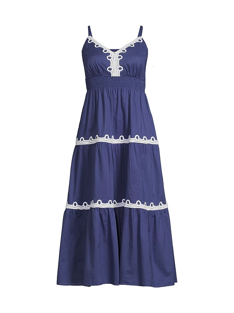 Women's Zanna Cotton Embroidered Midi-Dress - Sapphire Pool - Size 16