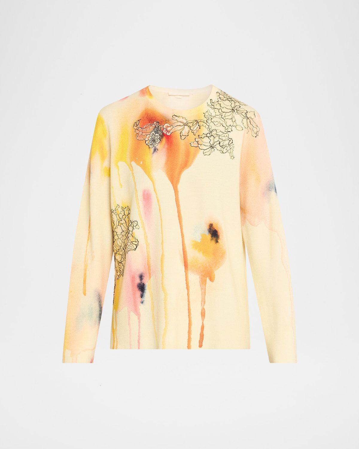 Watercolor Floral Lace Applique Wool Sweater