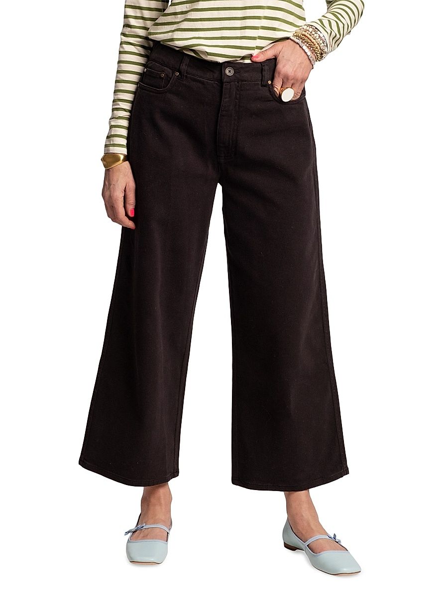 Women's Sally Cropped Wide-Leg Jeans - Black - Size 10