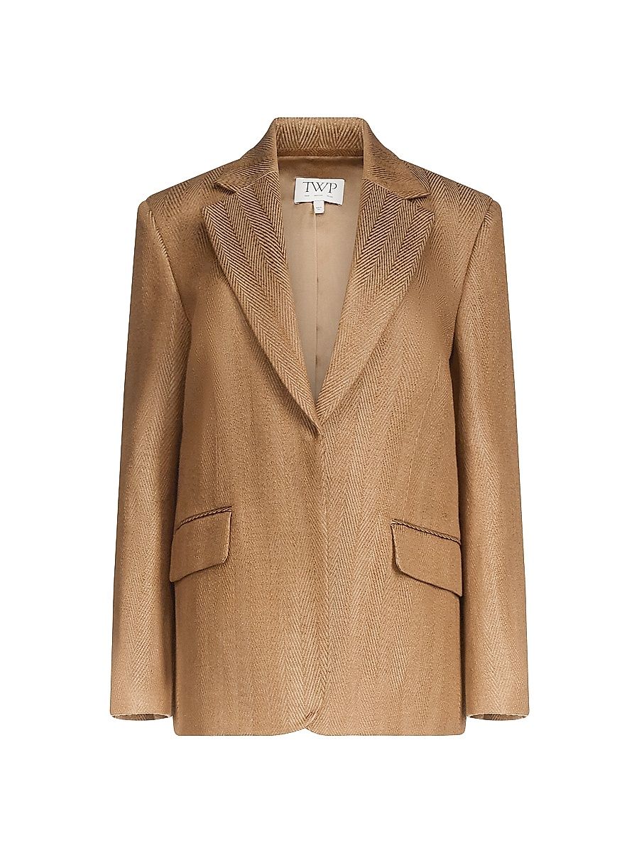 Women's Jillian Herringbone Linen-Blend Blazer - Kelp - Size Large