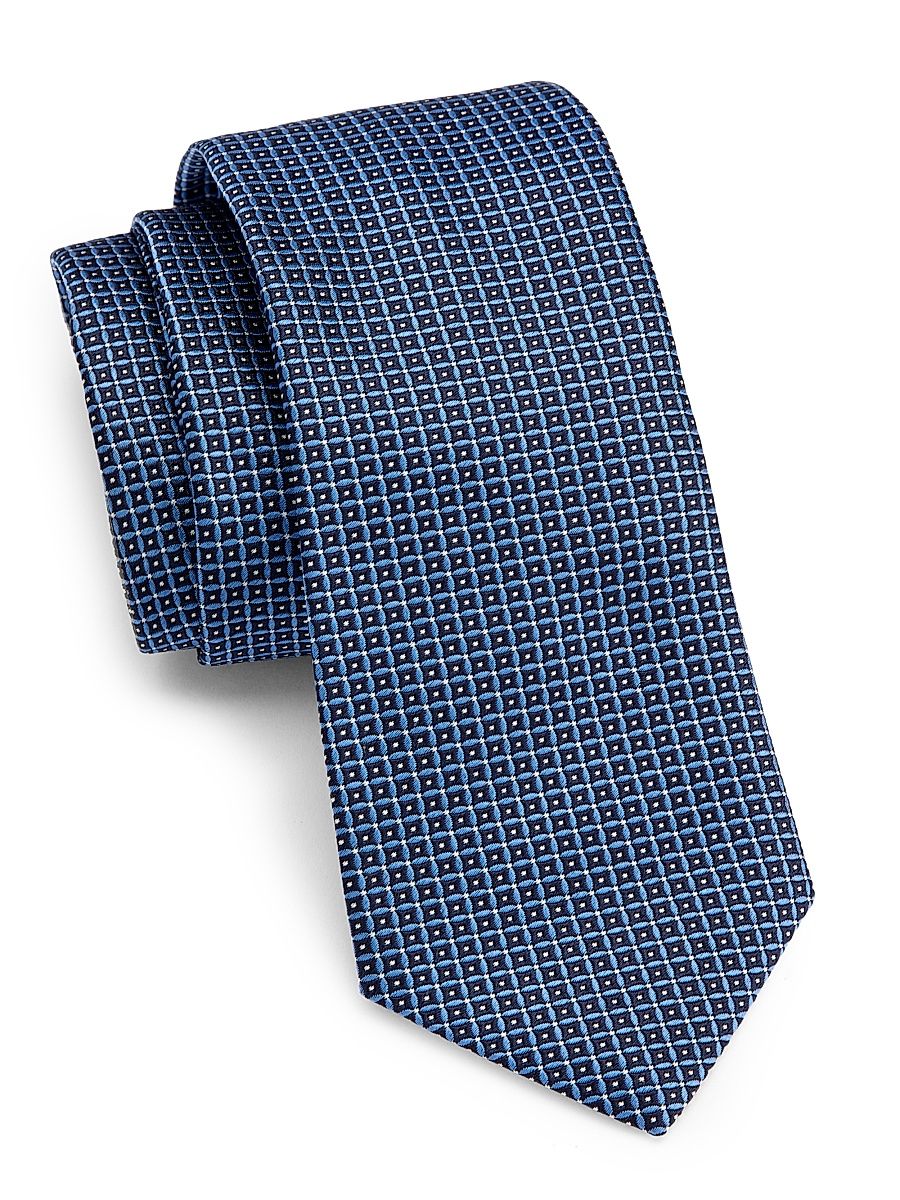 Men's Geometric Silk Tie - Night Blue