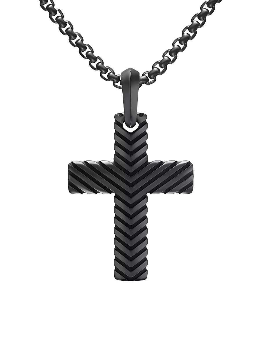 Men's Chevron Cross Pendant in Black Titanium, 36MM - Black