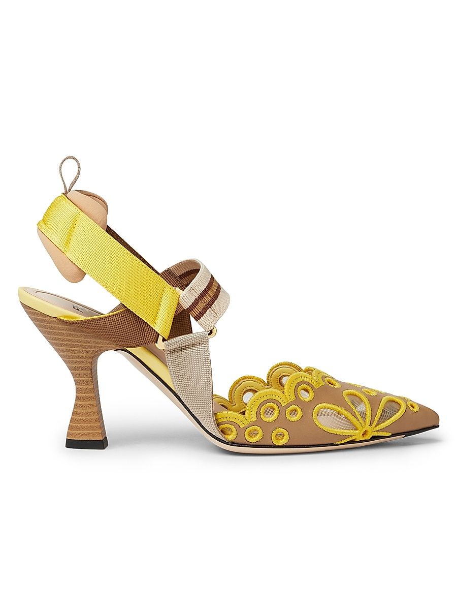 Women's Colibri 85MM Embroidered Slingback Pumps - Cammell Light Sorbet - Size 11