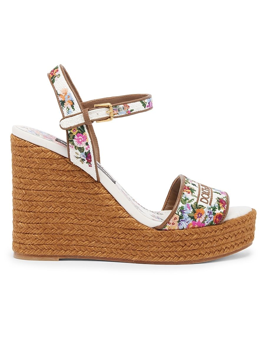Women's 90MM Espadrille Platform Wedge Sandals - Bianco Multicolor - Size 10