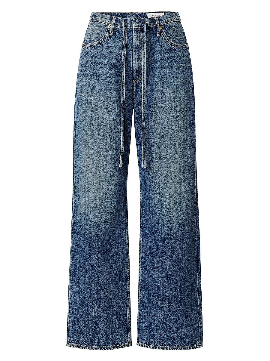 Women's Phoebe Denim Mid-Rise Wide-Leg Drawstring Jeans - Delcan - Size XL