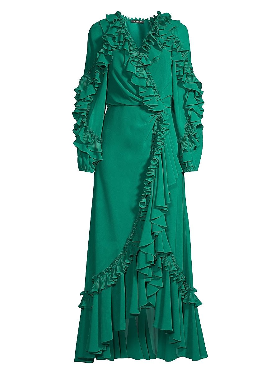 Women's Leah Ruffle Long-Sleeve Maxi Dress - Evergreen - Size Small
