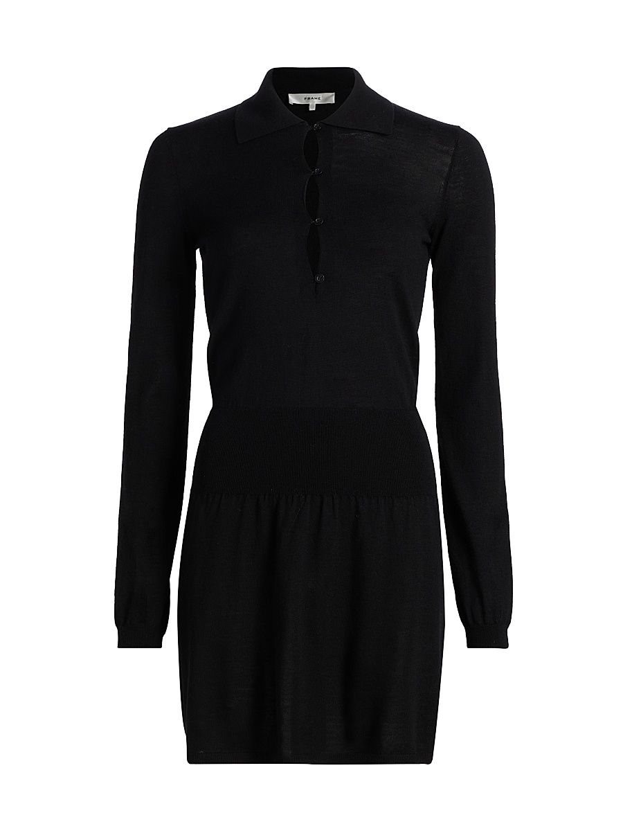 Women's Smart Merino Wool Polo Minidress - Black - Size Medium