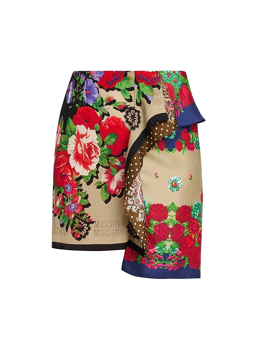 Women's Mixed Floral Print Silk Miniskirt - Multi Color - Size 14