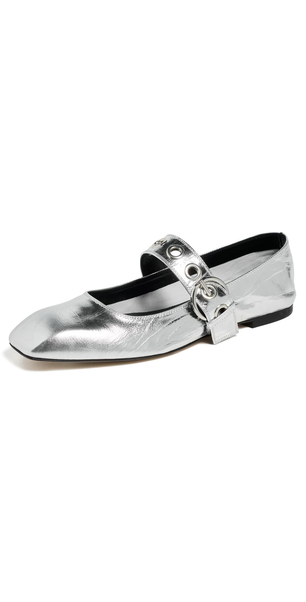AEYDE Uma Eyelet Crackle Laminated Calf Leather Silver Flats Silver 39