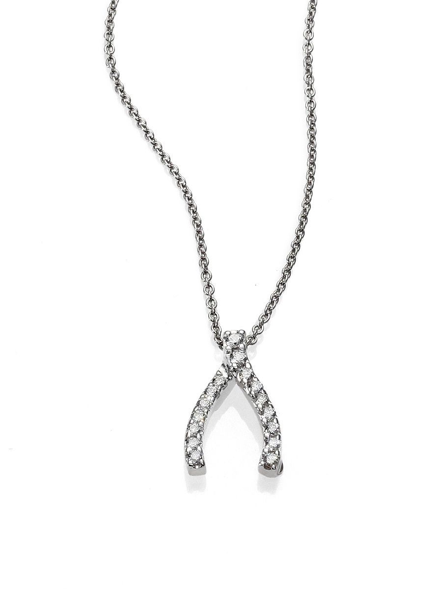 Women's Tiny Treasures Diamond & 18K White Gold Wishbone Necklace - White Gold