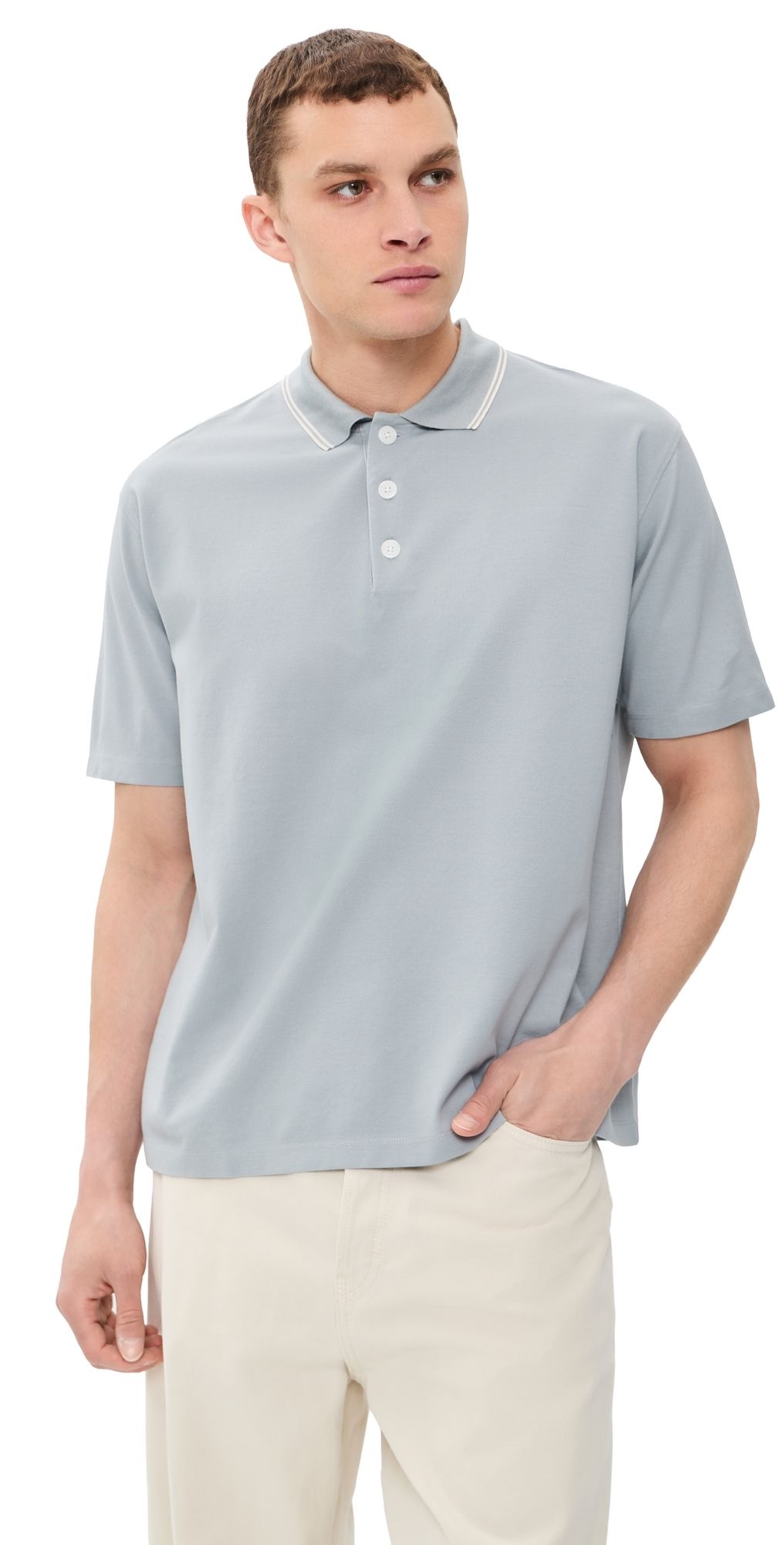 FRAME Pique Polo Blue Grey L