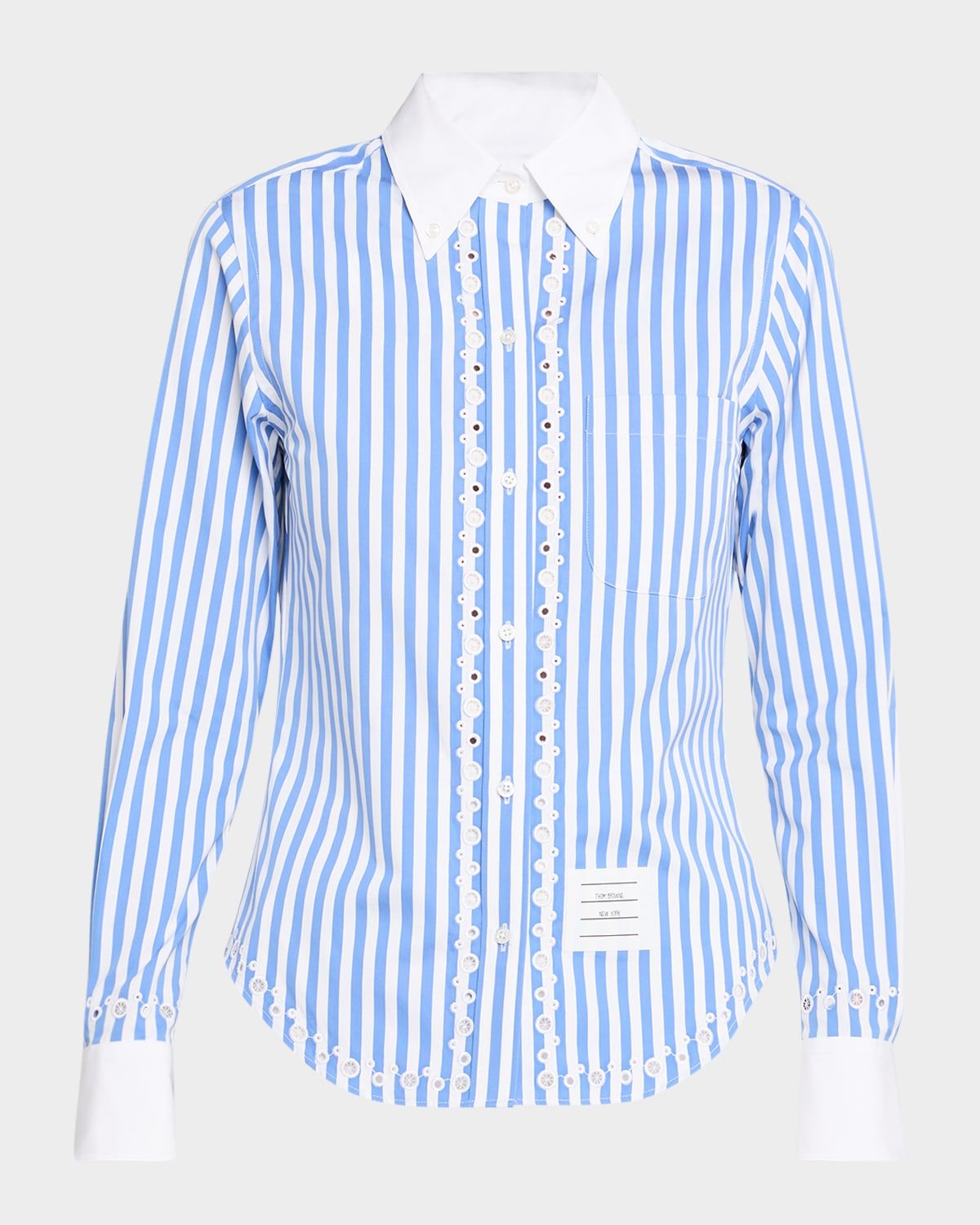 Long-Sleeve Broderie Anglaise Shirt in Awning Stripe