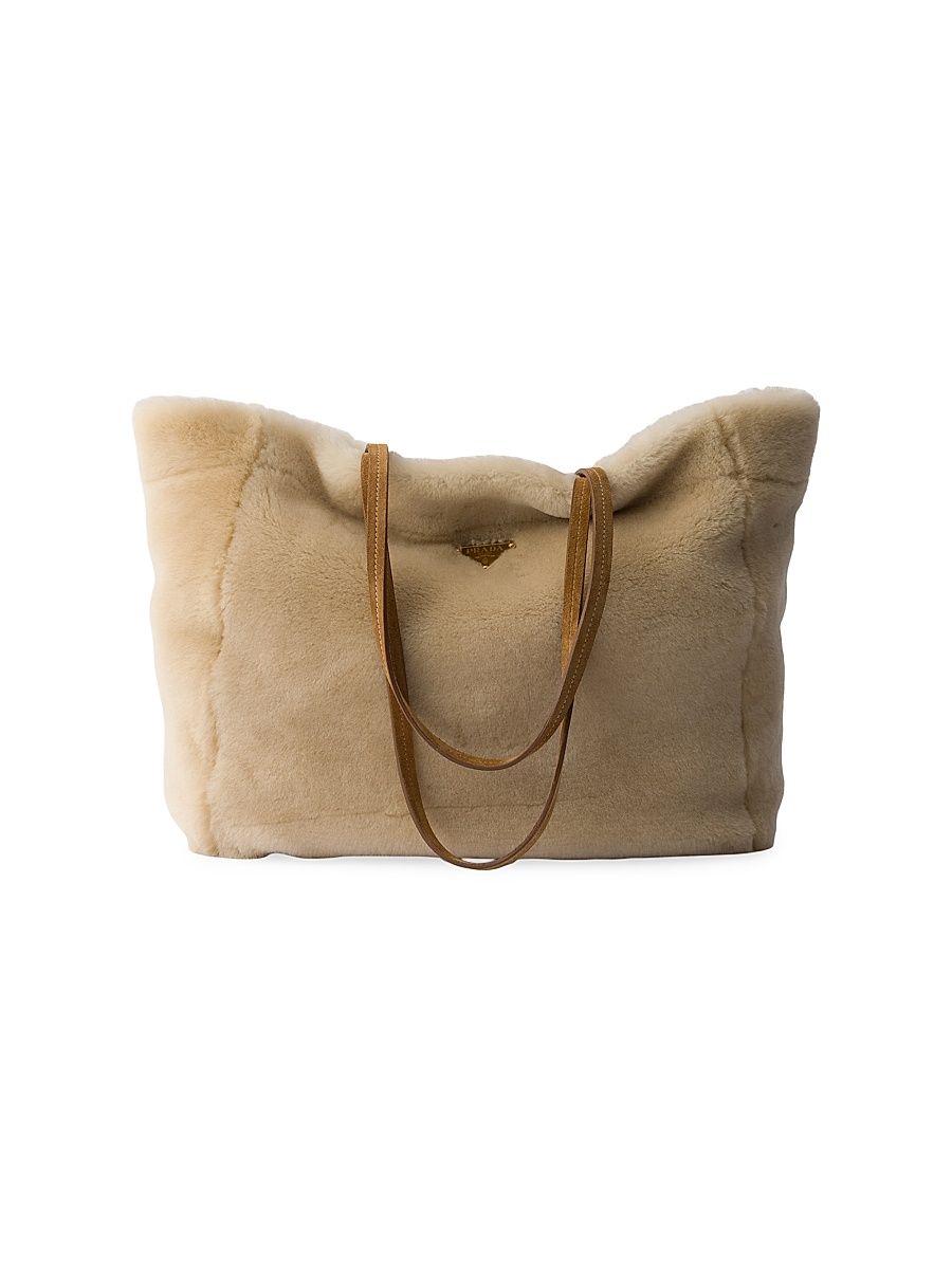 Women's Large Shearling Tote Bag - Beige Khaki