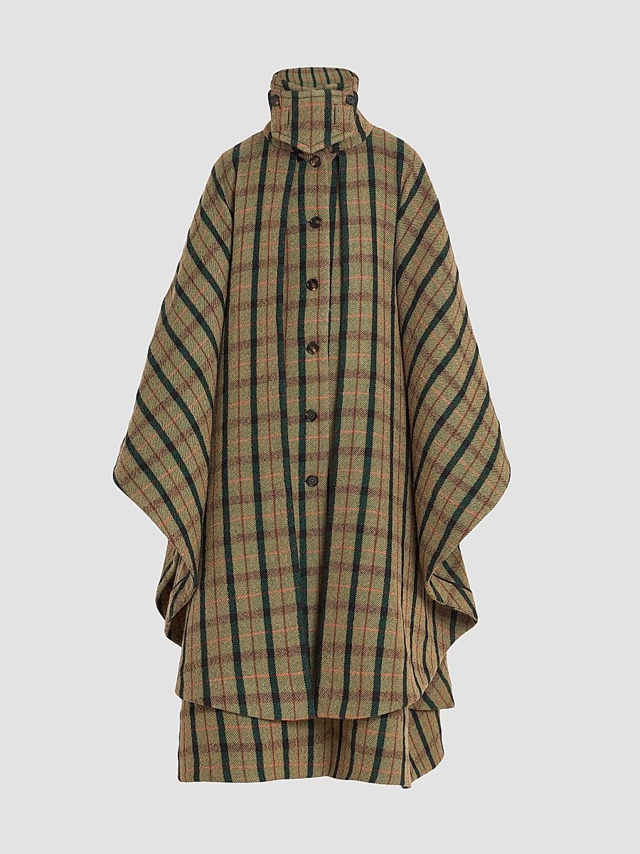 Women's Plaid Virgin Wool & Cotton Turtleneck Cape - Multi - Size XS