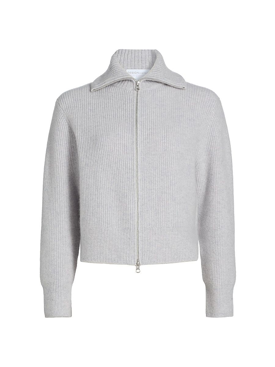 Women's Double-Zip Cashmere Cardigan - Aluminum - Size Medium