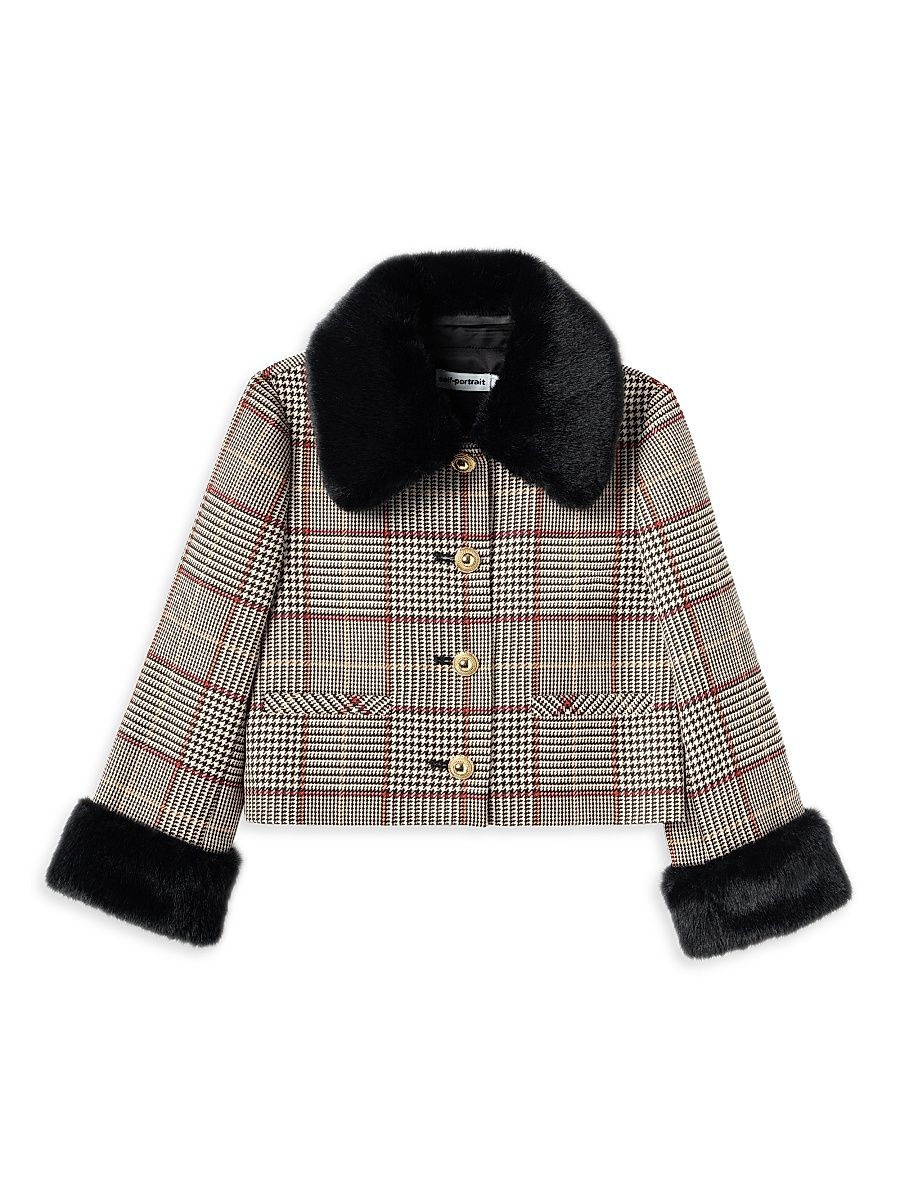 Little Girl's & Girl's Check Faux Fur-Trimmed Jacket - Brown - Size 7