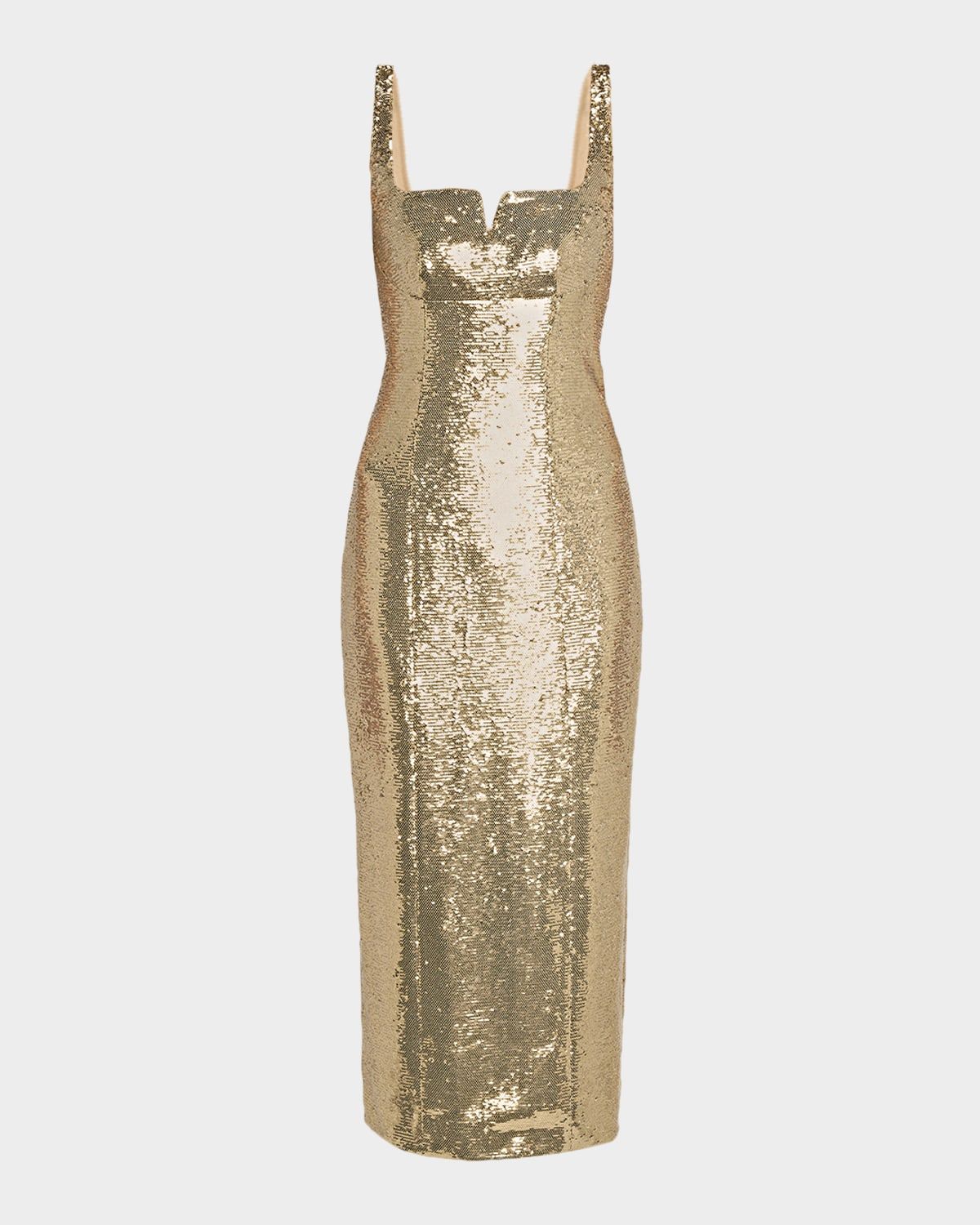 Square-Neck Sequined Sleeveless Midi Dress