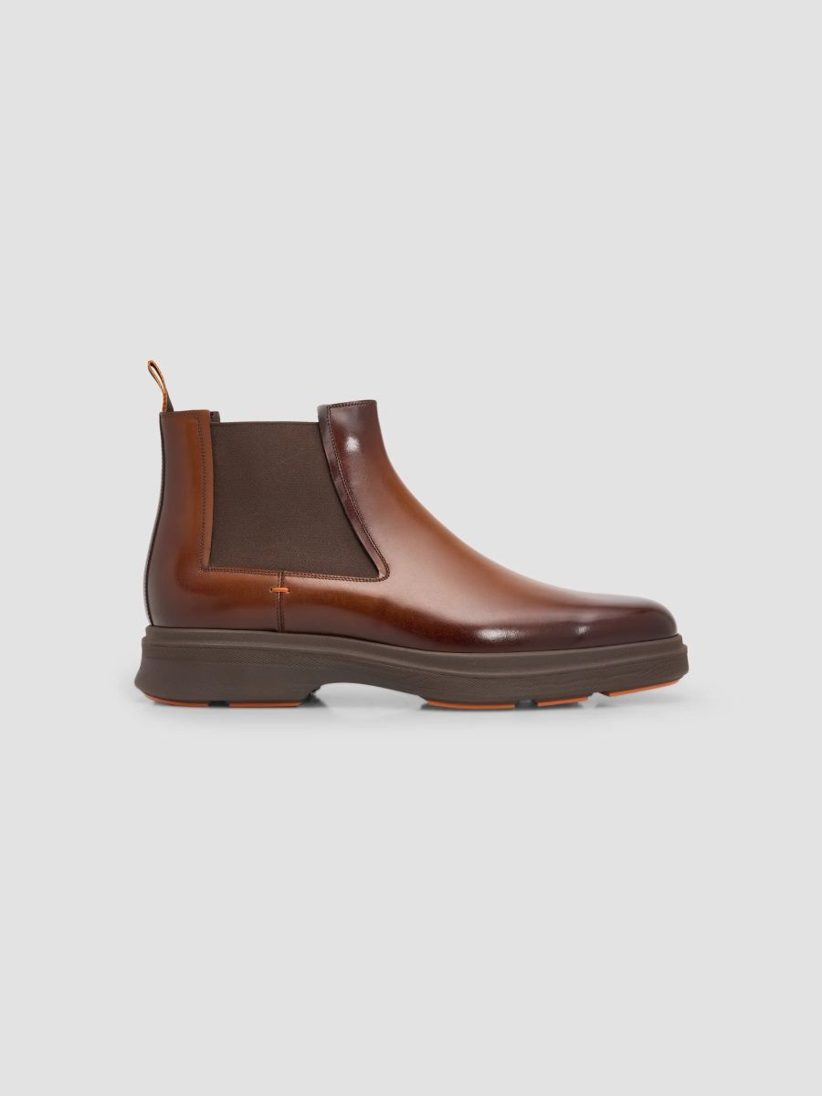 Santoni Men's Easy Nova Leather Chelsea Boots - Dark Brown - Size 13