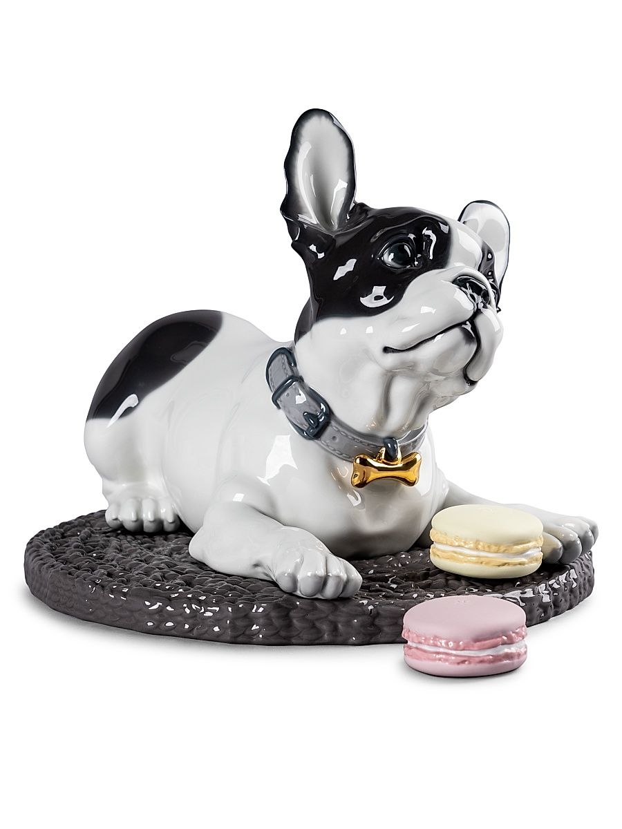 Porcelain French Bulldog with Macarons Dog Figurine