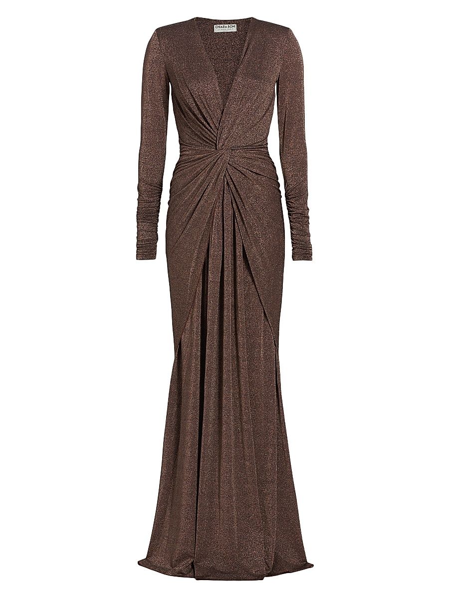 Women's Hajar Metallic Jersey Twist-Front Gown - Bronze - Size 16