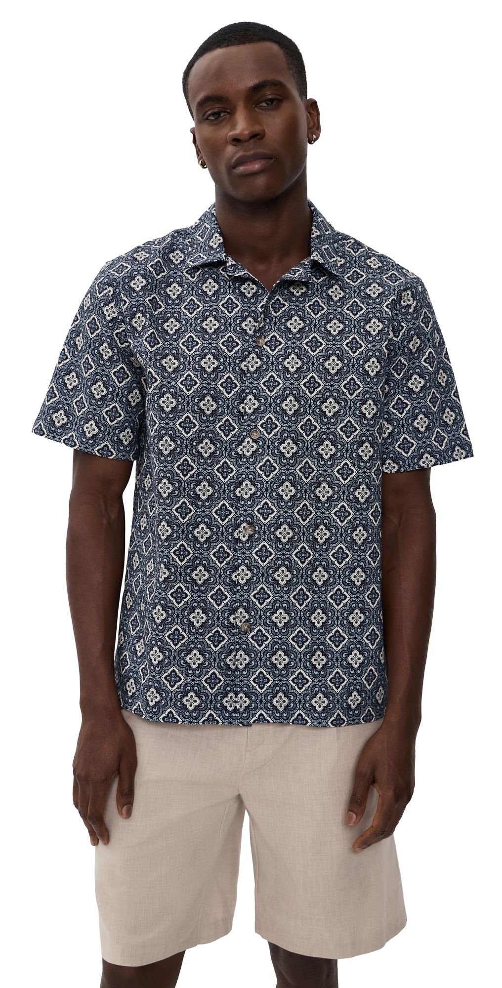 Les Deux Lukas Arabesque Short Sleeve Shirt Blue Fog XL