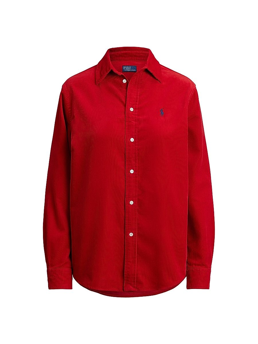 Women's Cotton Corduroy Classic-Fit Shirt - Red - Size XS