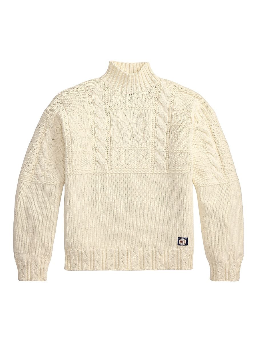 Men's Yankees Mockneck Cotton Sweater - Antique Cream - Size Large