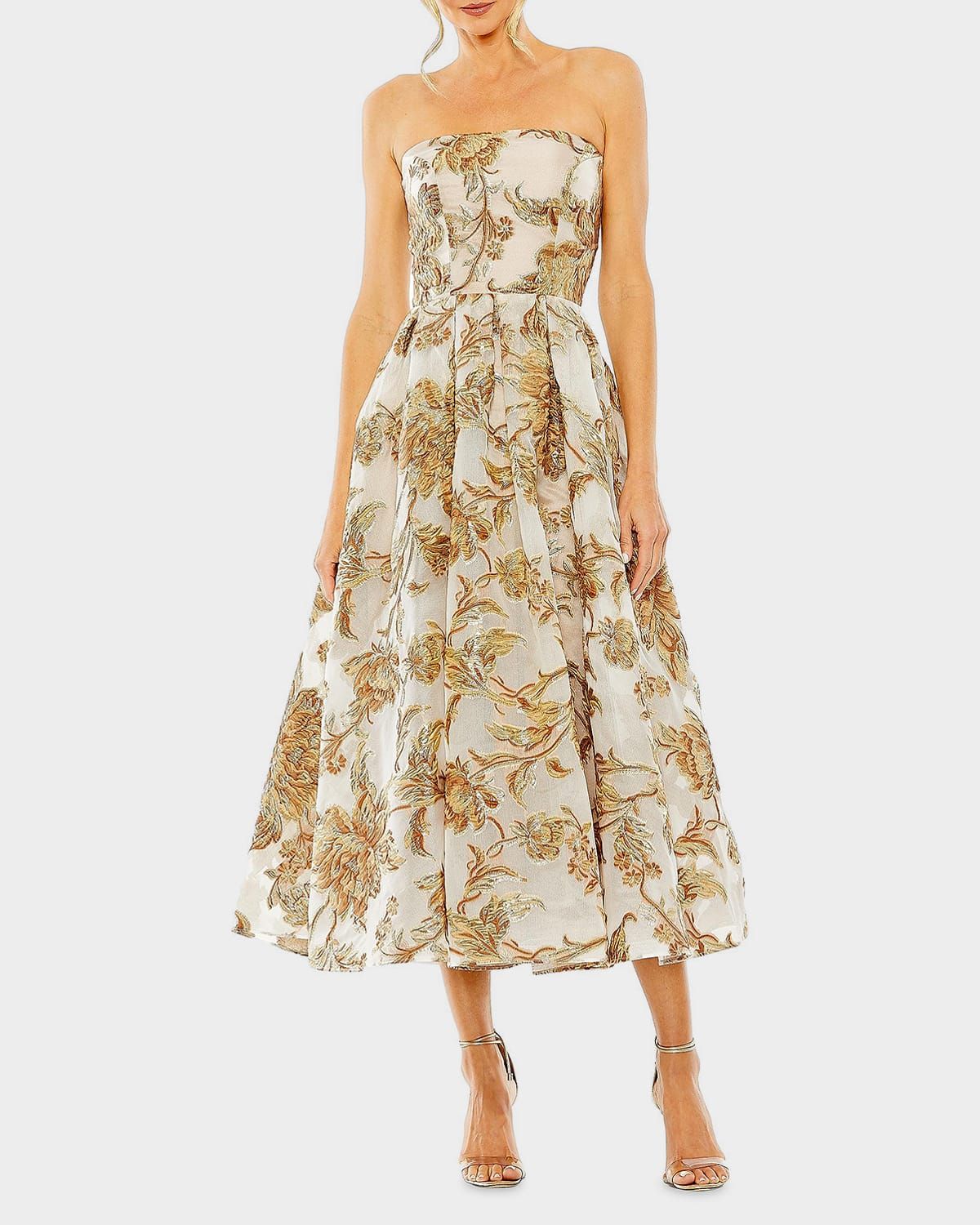 Strapless Brocade Midi Dress