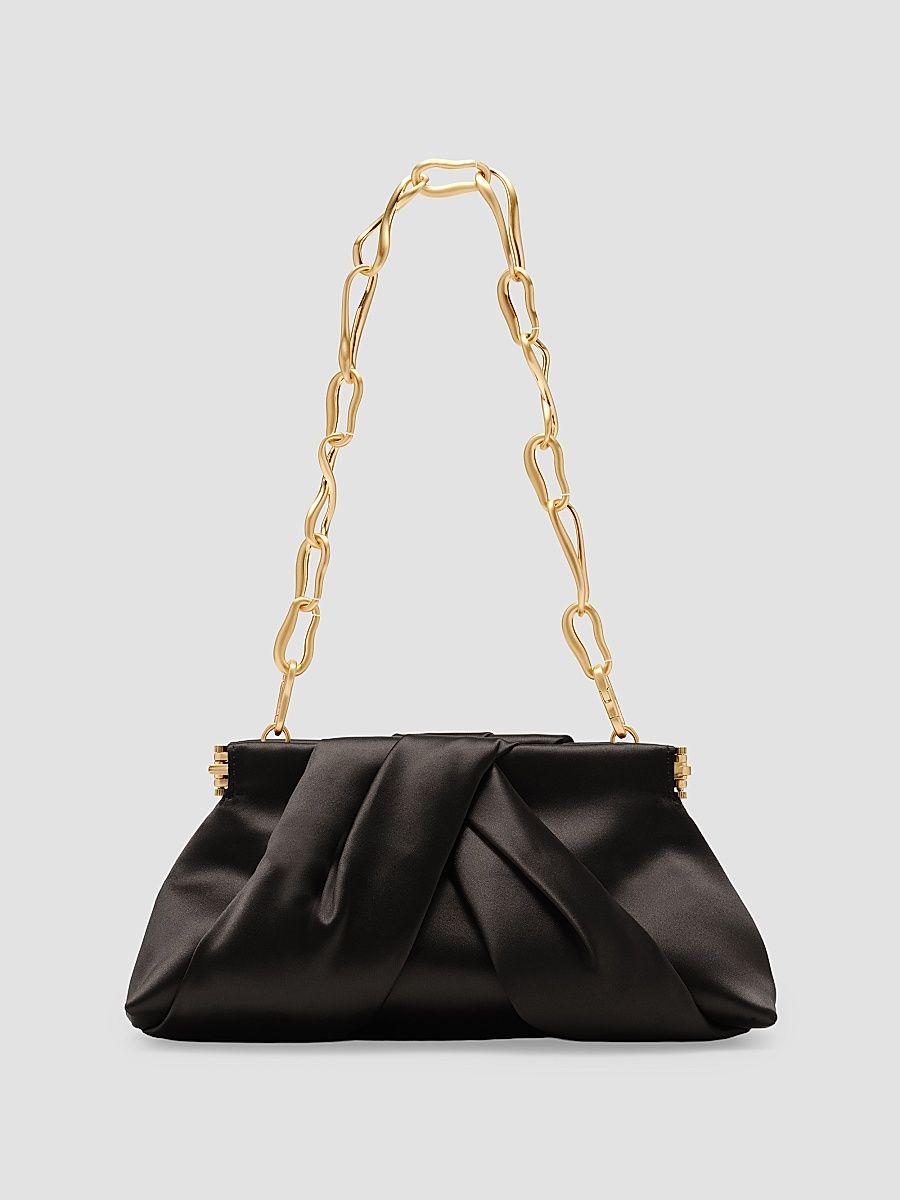 Women's Lia Mini Pleated Satin Clutch - Black