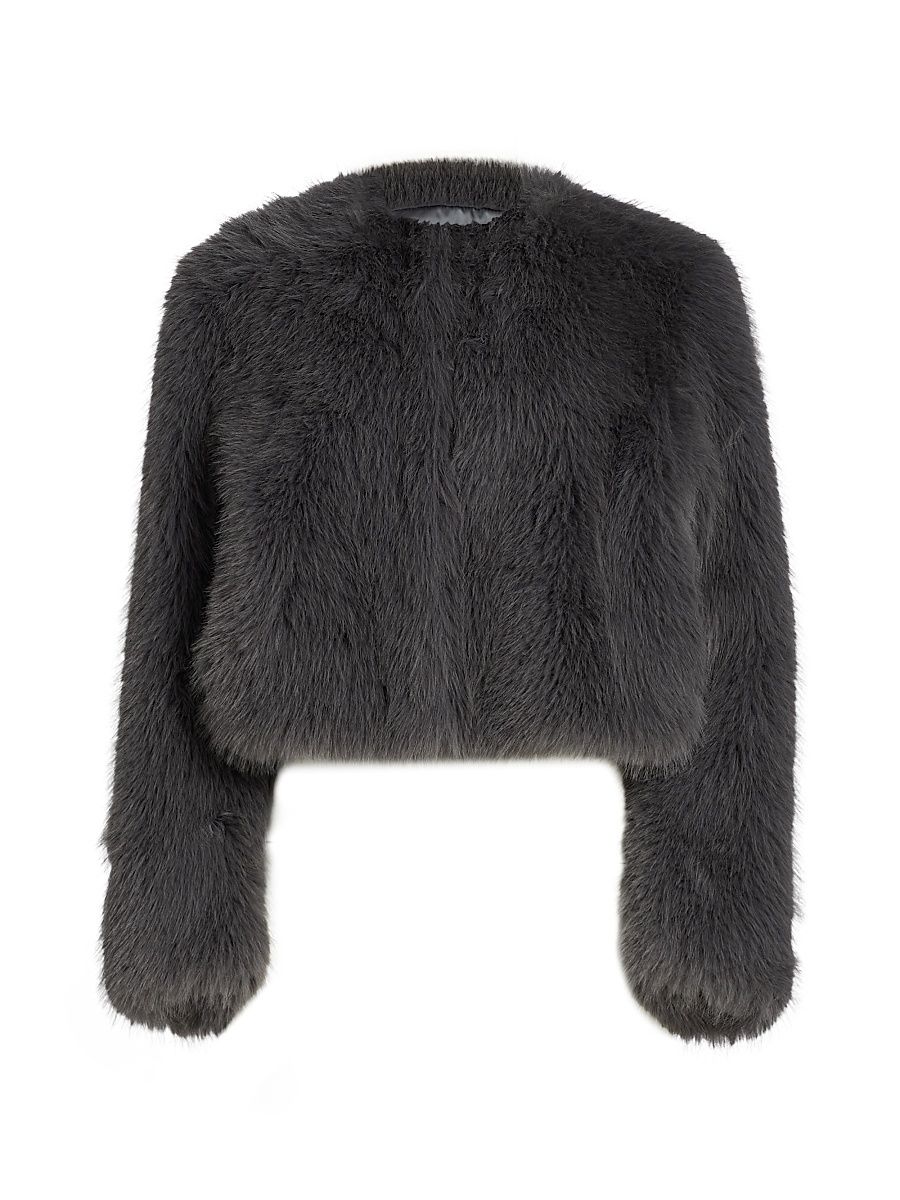 Women's Jordyn Faux Fur Crop Jacket - Darkk Grey - Size Large