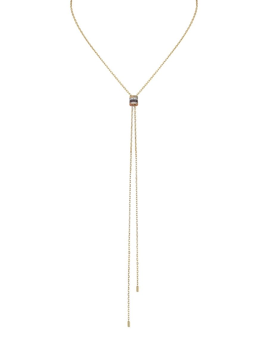 Boucheron Women's Quatre Classique 18K Tri-Tone Gold, Brown PVD & Diamond Pendant Mini Bolo Necklace - Gold