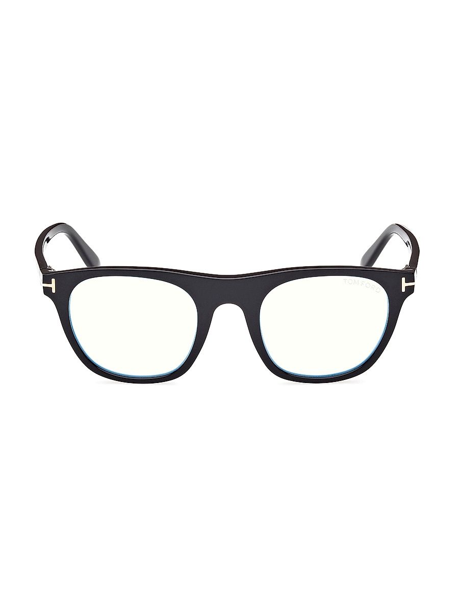 Men's 51MM Square Blue-Block Optical Glasses - Shiny Black Blue