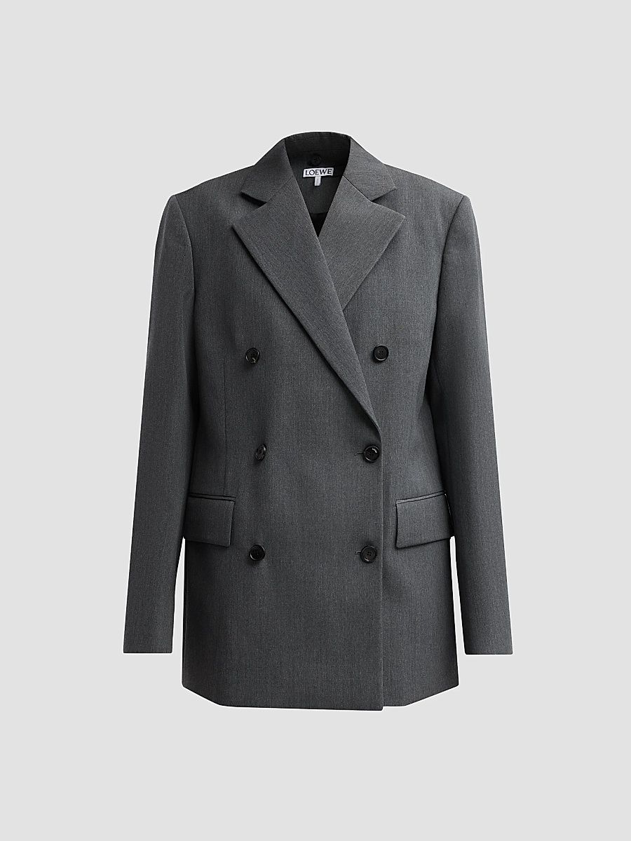 Women's Wool Double-Breasted Blazer - Charcoal Melange - Size 00