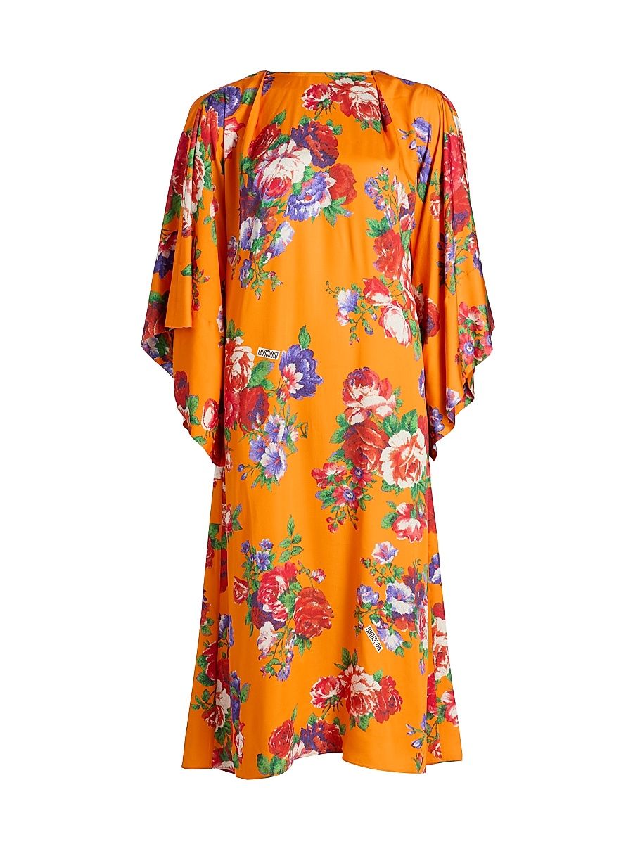 Women's Floral Jersey Draped Midi-Dress - Multi Orange - Size 12