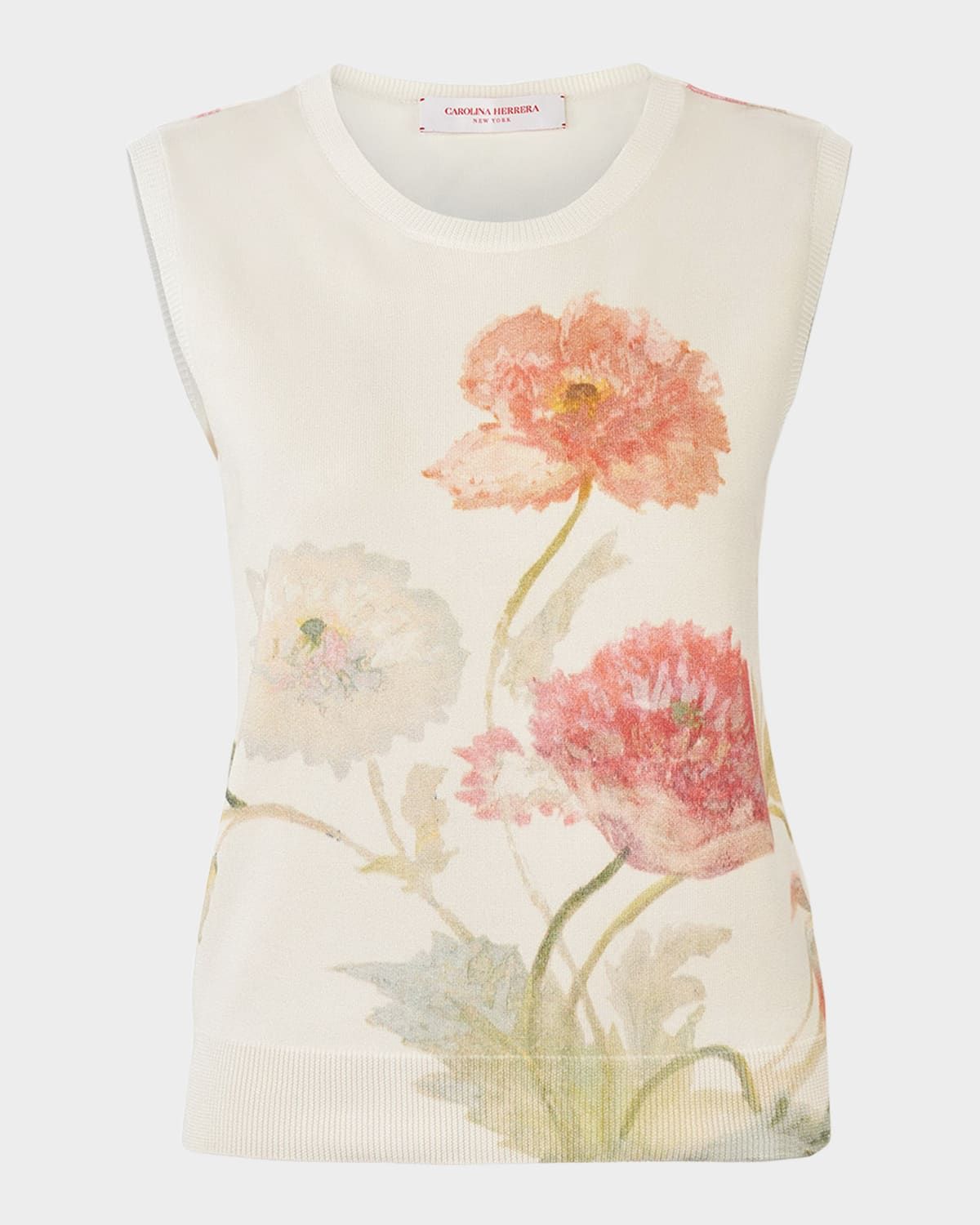 Floral Print Sleeveless Silk-Cotton Sweater